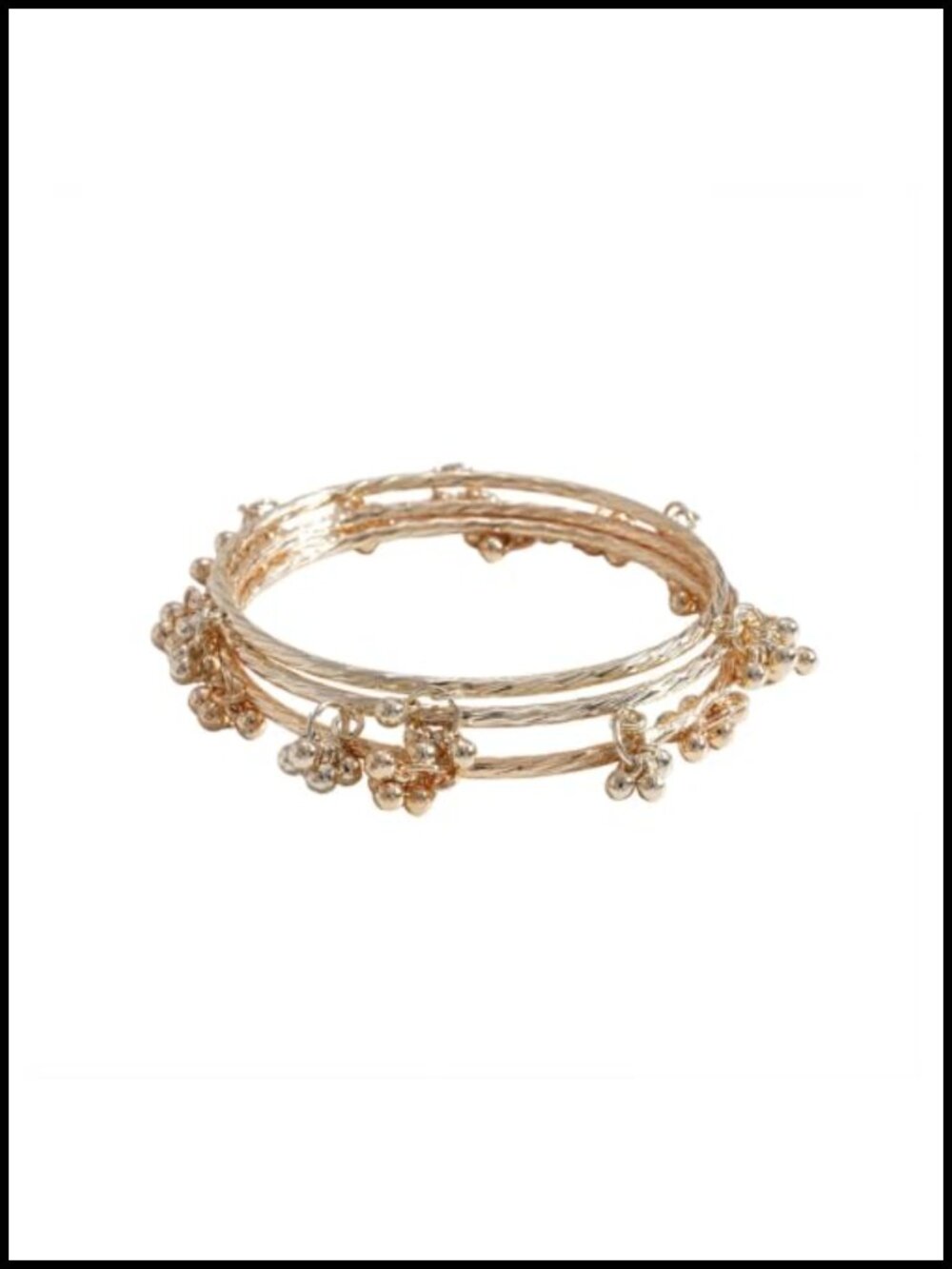 3-Piece Chunky Gold Band Stackable Bracelets Set with Silver Bead Texture